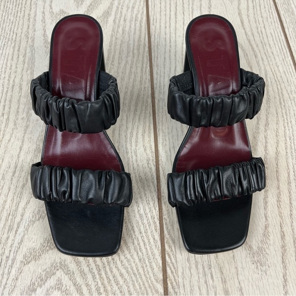 Staud Frankie Ruched Slide on Two Strap Leather Sandals 36 Black $325 Portugal - Picture 2 of 8